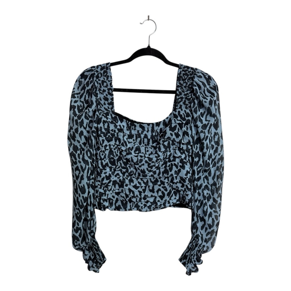 Zara XS Animal Print Long Sleeve Blouse Blue Black - Picture 2 of 10